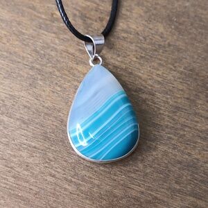 Teal Lace Agate pendant, Silver Plated